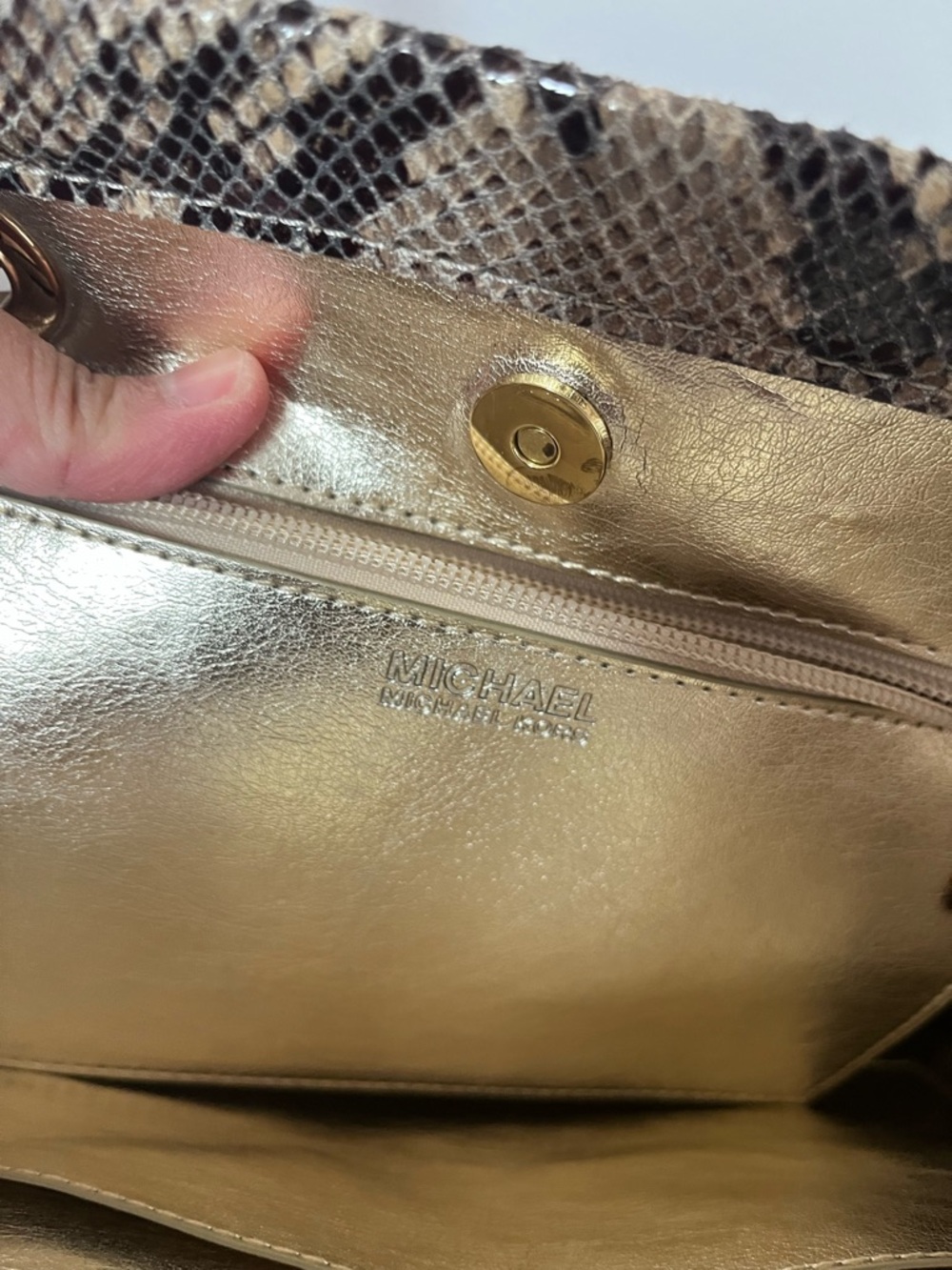 Michael Kors Snake-Print Leather Tote in Beige and Brown - Picture 5 of 7